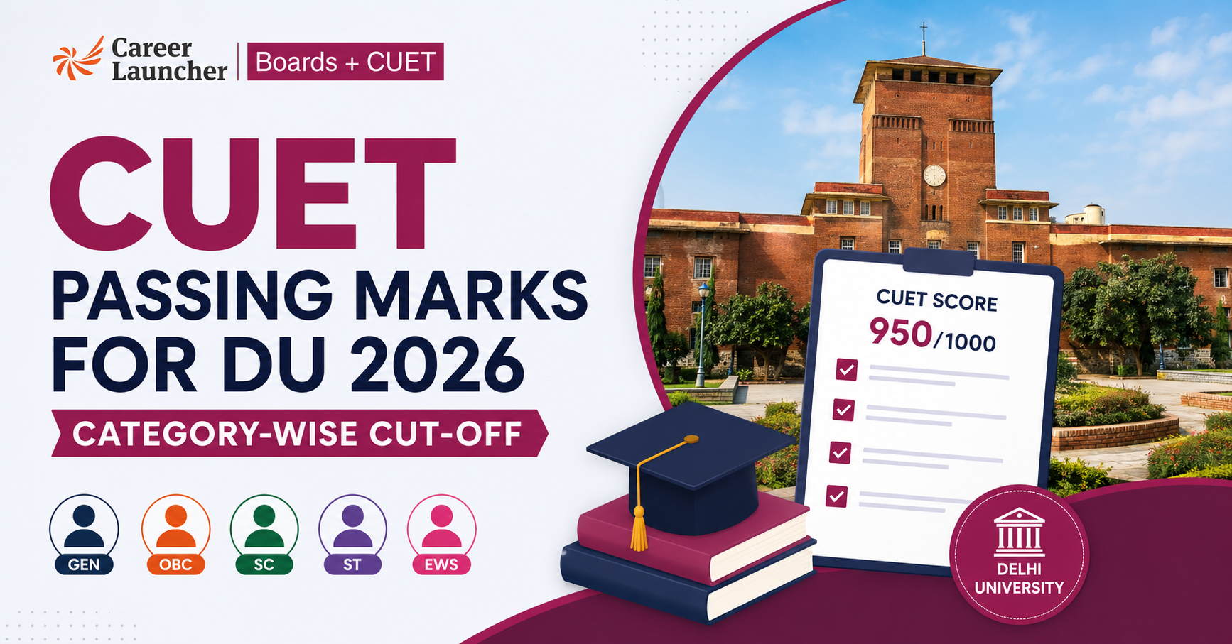 CUET Passing Marks for DU 2026: Category-Wise DU CUET Cut-Off for (GEN, OBC, SC, ST)