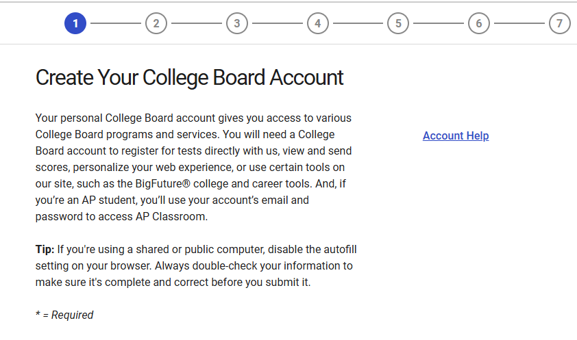 SAT Exam Registration Step 1 Create Your College Board Account