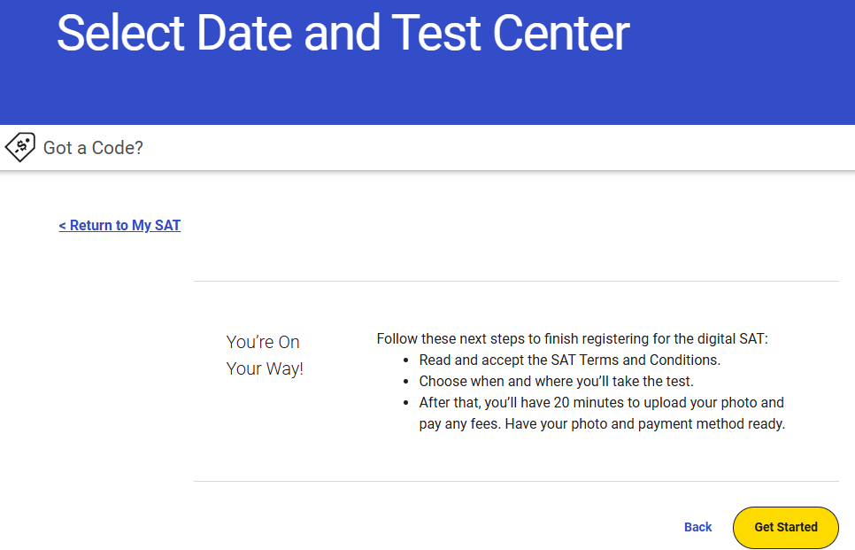 SAT Exam Registration Step 3 Select Test Center and Test Date